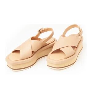 Paloma Barceló Madidi Tan Leather Cross Strap Flatform Sandals Slingback Sz 39